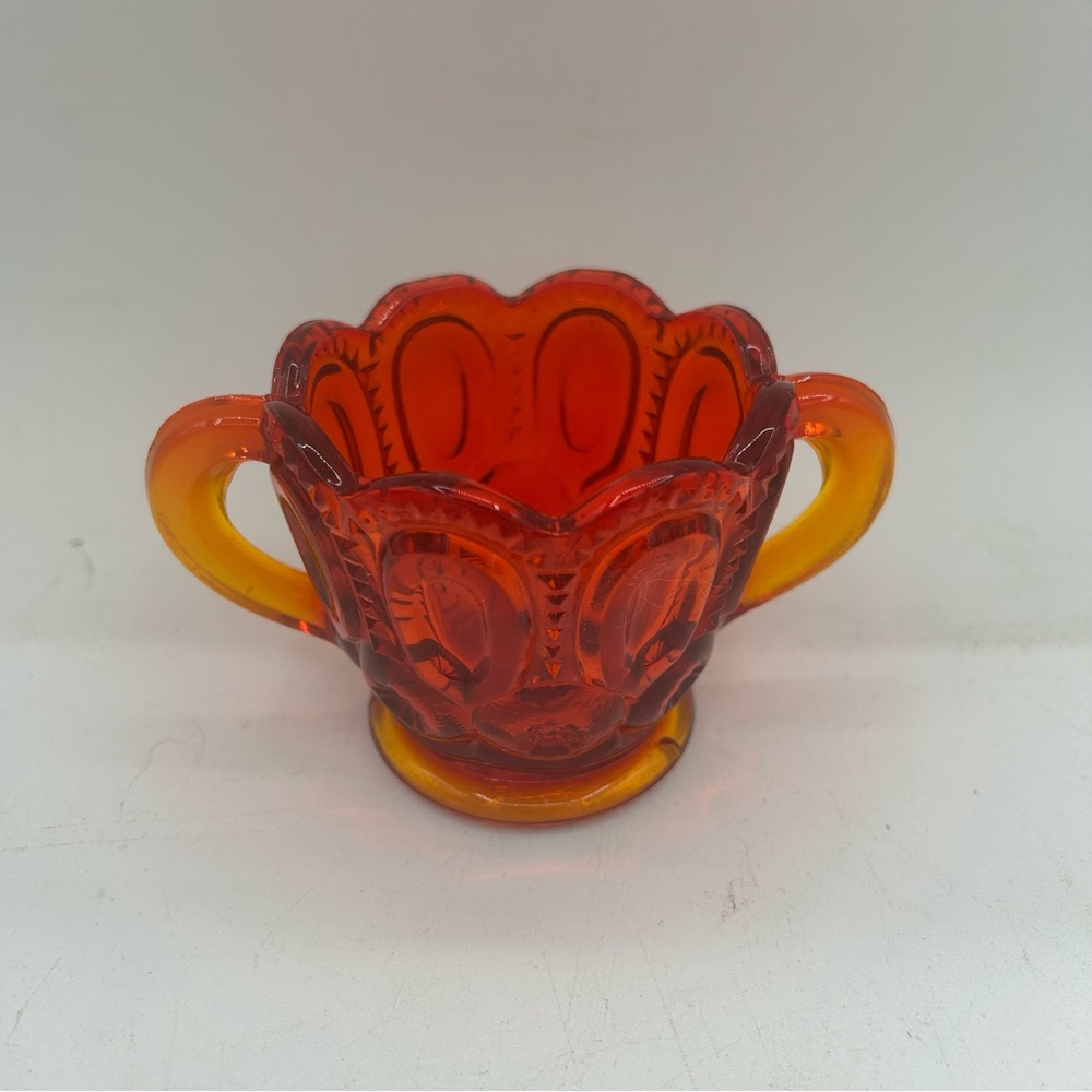 MCM '60's L.E. Smith Amberina Art Glass Open Tall Sugar Glows Under Black light